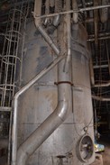DOUGLAS STAINLESS STORAGE TANK APPROX 12X30FT WITH KNIFE GATE VALVES AND FOXBORO LIQUID LEVEL TRANSMITTERS