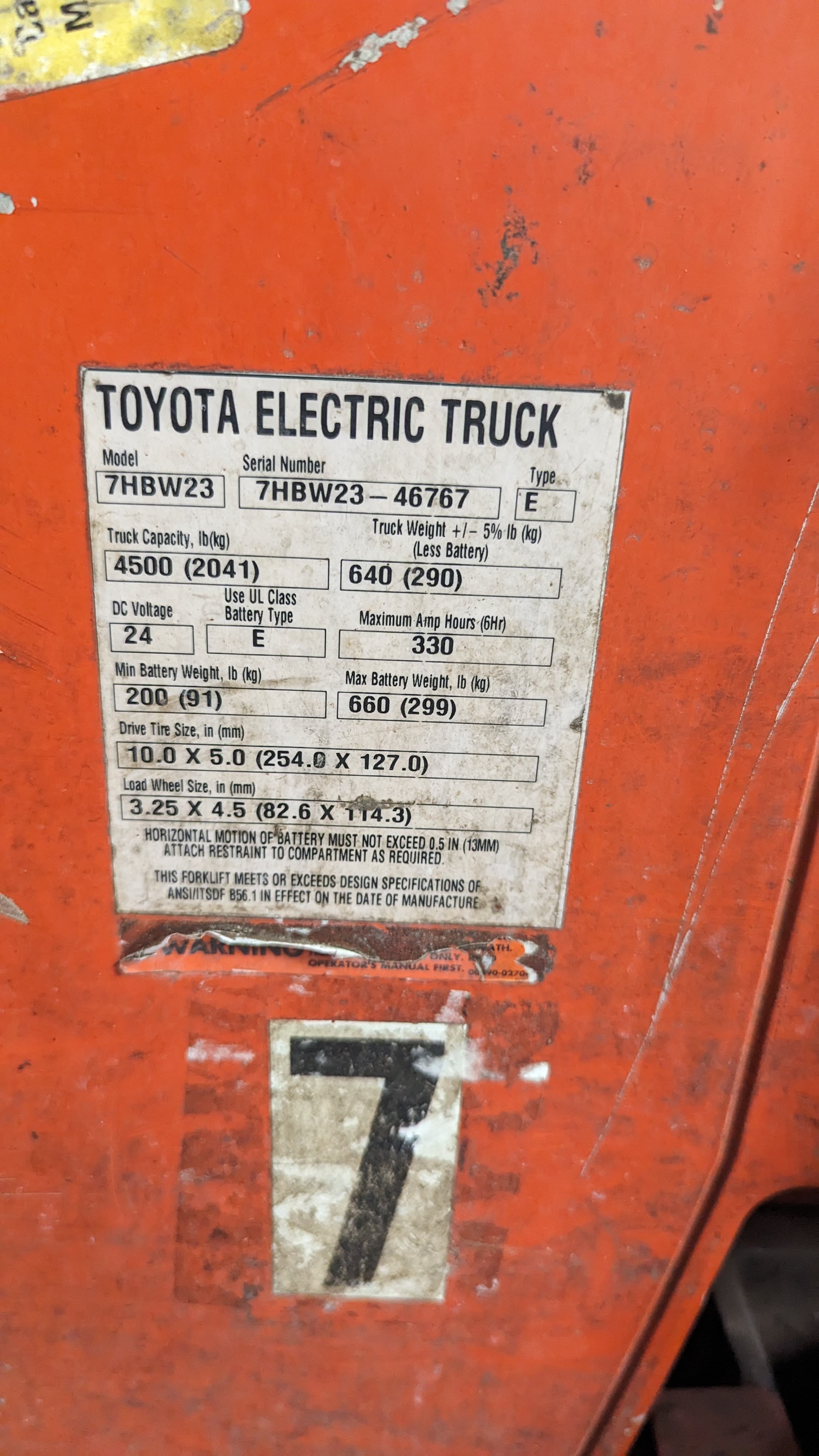 TOYOTA 7HBW23 24V ELECTRIC PALLET JACK
