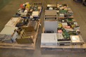 4 PALLETS OF ASSORTED ELECTRICAL, PCBS CONTROLLERS RACKS TRANSFORMERS MOTORS