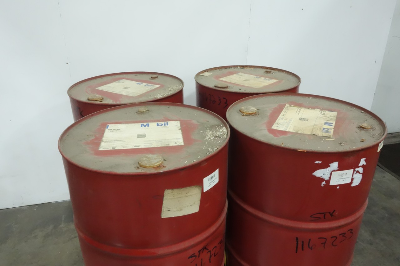 LOT OF 4 FULL 55 GALLON DRUMS OF MOBIL DTE 724 GAS TURBINE OIL