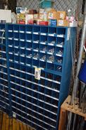 STEEL PIGEON HOLE SHELF WITH CONTENTS