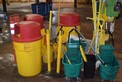 LOT OF JANITORIAL EQUIPMENT - GARBAGE BINS, BROOMS, MOPS, MOP BUCKETS