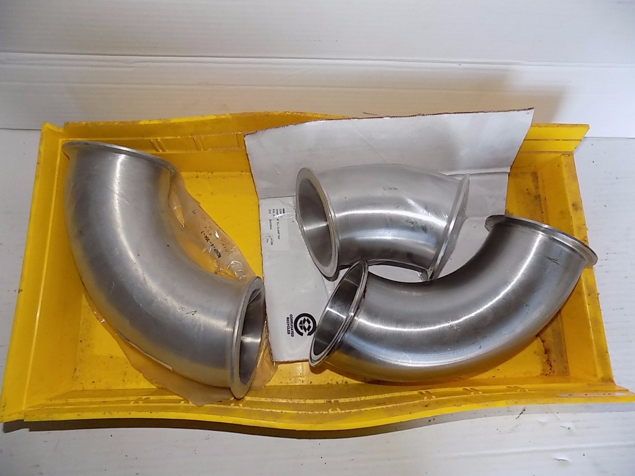 LOT OF 3 ASSORTED STAINLESS SANITARY ELBOWS