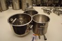 LOT OF HOBART STAINLESS JACKETED MIXING BOWLS AND MIXER ATTACHMENTS
