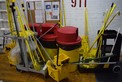 LOT OF JANITORIAL EQUIPMENT - BROOMS, GARBAGE BIN, MOP BUCKET