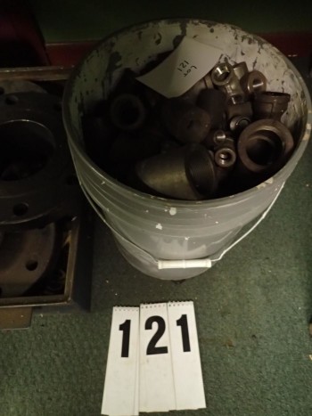 Bucket of Threaded Black Pipe Fittings Tees, Reducers, Plugs up to 2.5\
