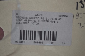 SIEMENS RGZESD PE 21 PLUS 40HP AC ELECTRIC MOTOR