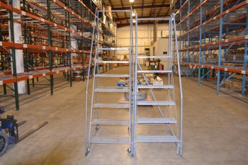 LOT OF 2 ASSORTED ROLLING LADDERS