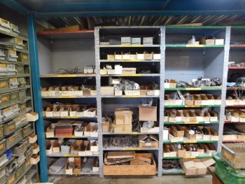 Parts Room Shelving with Misc Parts 3 Racks