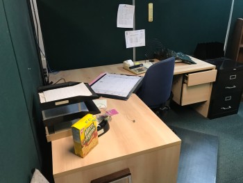Multiple Office with Desk, Chair, and Shelf. No File Cabinets or Electronics