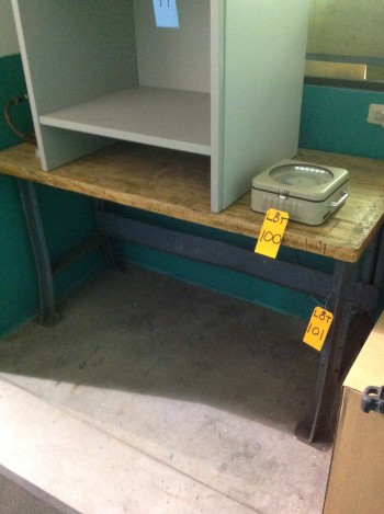 Metal work bench w/ wood top 2.5'x5'