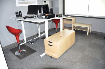 Lot-(2) Desks, Chairs, Organizer Rack, (2) File Cabinets and (2) Stands