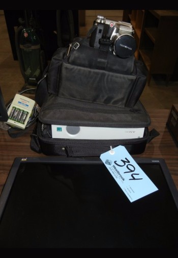 Lot-(2) Flat Screen Monitors, Projector, Vintage Television and Digital Camera