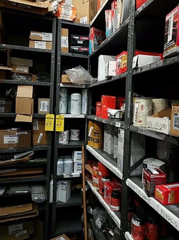 1 Industrial shelving unit and contents