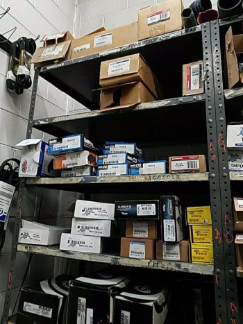 Run of six industrial shelves in Contents