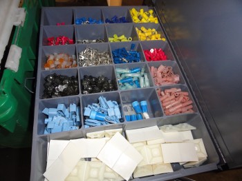 5 boxes connectors, bolts, screws, etc.