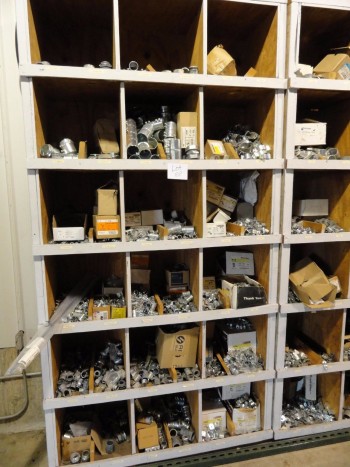 Shelving & contents: steel connectors, couplers, etc.