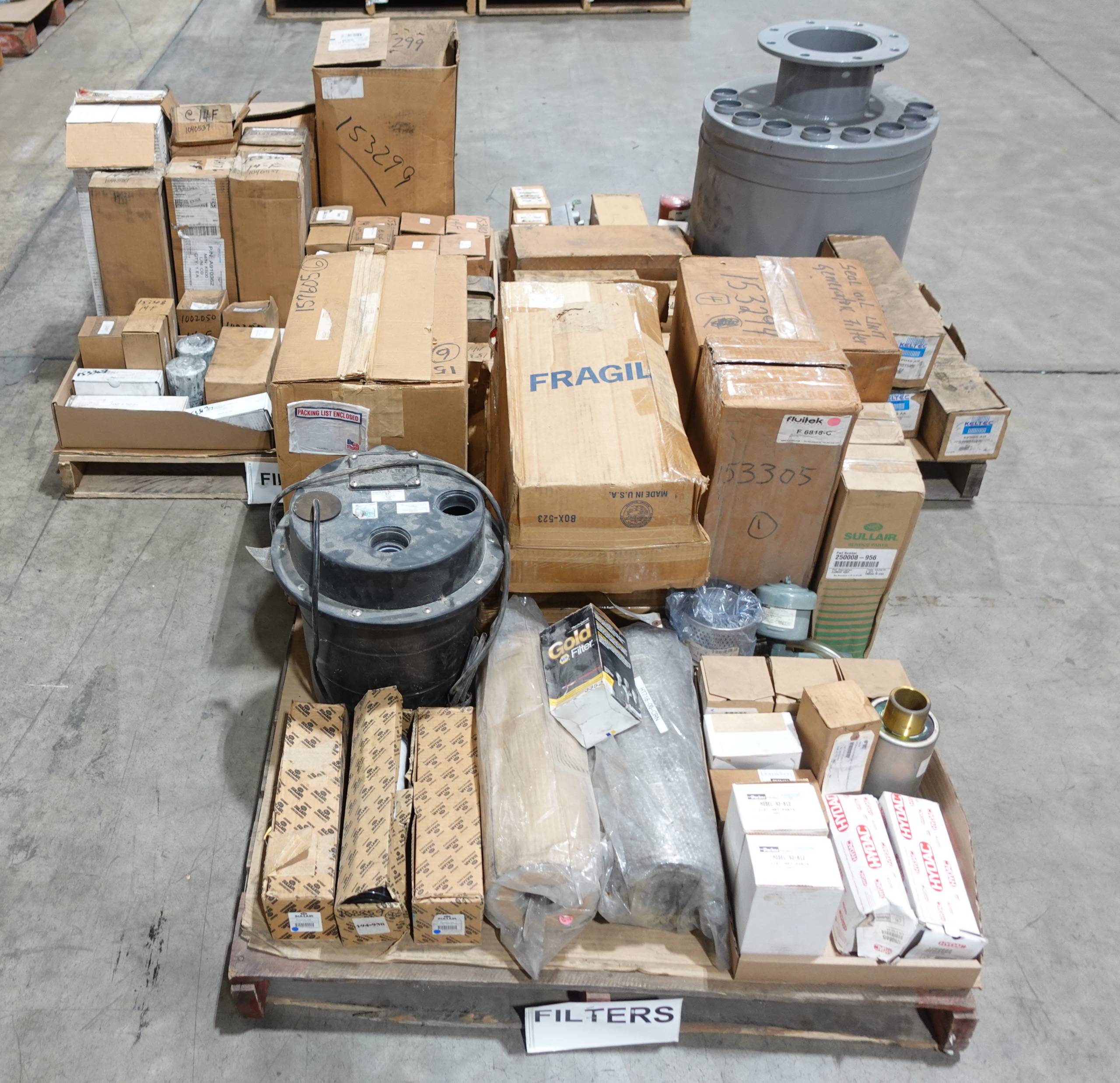 3 PALLETS OF ASSORTED FILTERS AND ELEMENTS, SULLAIR, PARKER, DONALDSON ...