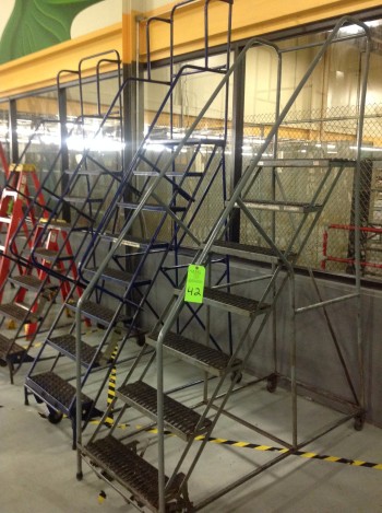 Lot of (3) Rolling Metal Ladders