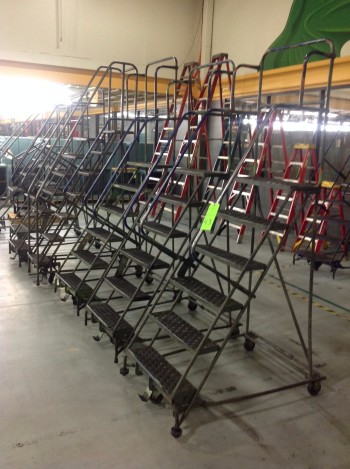 Lot of (8) Rolling Metal Ladders