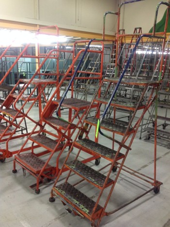 Lot of (3) Rolling Metal Ladders