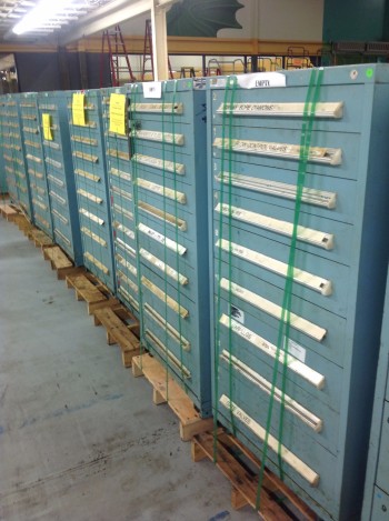 Lot of (9) Stanley Vidmar Tool Cabinets w/ (7) SV Top extension Stacking units