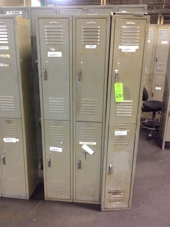 Lot of (11) sections of Metal Lockers w/ Metal shop Tables