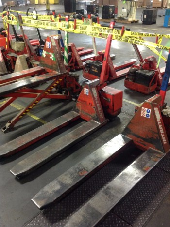 Lot of (8) Electric Lifts, 2,200lbs cap. Thork-Lift, Scissor Pallet lifts