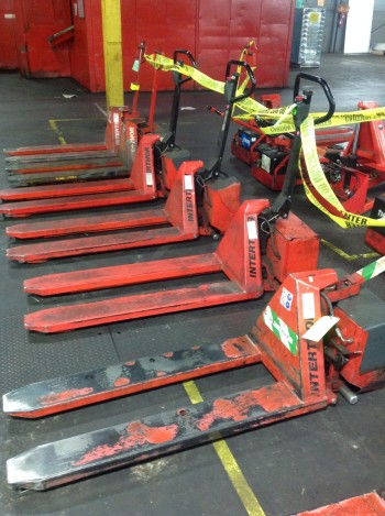 Lot of (8) Electric Lifts, 2,200lbs cap. Thork-Lift, Scissor Pallet lifts