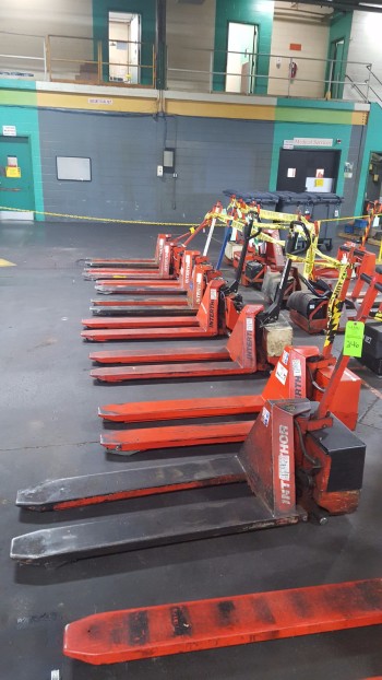 Lot of (8) Electric Lifts, 2,200lbs cap. Thork-Lift, Scissor Pallet lifts