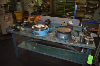 Lot of misc. Electric Rotary tables & Various sized Chucks w/Table