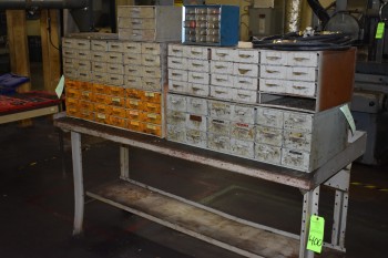 Table w/ Parts bin cabinet