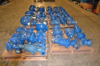 6 PALLETS FOR ASSORTED SIZE ITT DIA-FLO DIAPHRAGM VALVES 1IN-4IN
