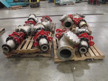 4 PALLETS OF 8IN AND 10IN ALOYCO, 150, CF8M, FLANGED, CHECK VALVES