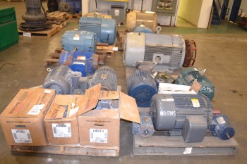 9 PALLETS OF ASSORTED ELECTRIC AC/DC MOTORS, 1 HP-200 HP