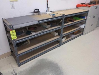 (2) LITE DUTY SHELF RACKS, 4X18, & (2) 3-DRAWER WIDE FILE CABINETS