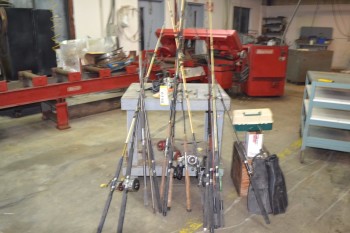 LOT OF ASSORTED FISHING RODS AND FISHING GEAR