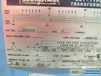 JEFFERSON ELECTRIC 223-3194 VOLTAGE TRANSFORMER