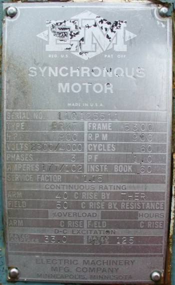 Electric-Machinery Synchronous Electric Motors 900 HP