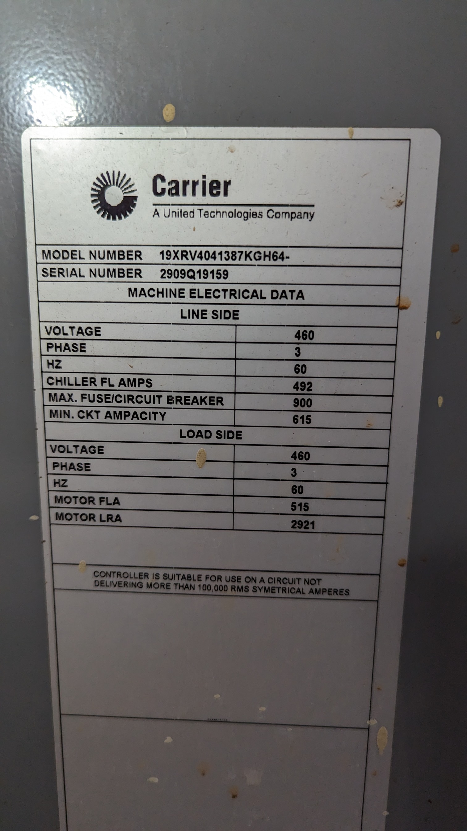 Carrier 19XVR06435A1 500 Ton Centrifugal Chiller