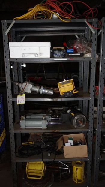 CONTENTS OF SHELF - MISCELLANEOUS ELECTRICAL CONROLS, CYLINDERS, MOTORS