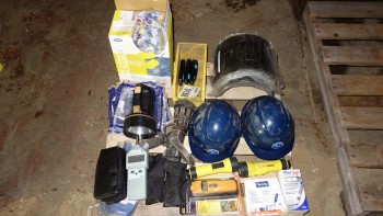 1 PALLET OF ASSORTED SAFETY EQUIPMENT, HARD HATS, EAR PLUGS, GAS DETECTORS