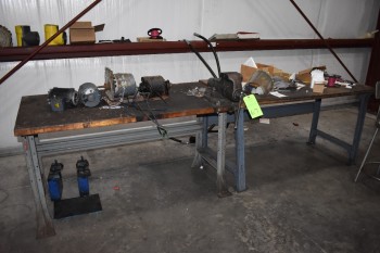 Lot of (2) Metal Tables w/ contents, Vise, Chair