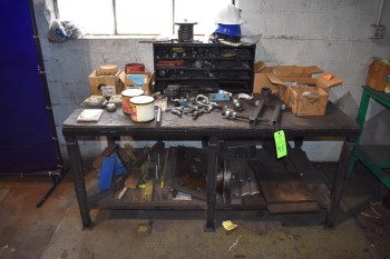 Steel Table w/ Wood Top & Contents