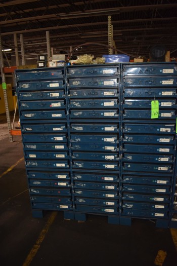 Lot of (3) Barnes Group Metal Parts Bins w/contents