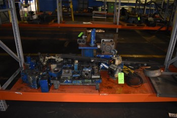 Lot of Misc. Hydraulic Parts, Steel Tote, (2) Metal Bins