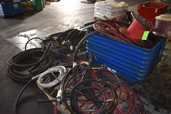 Steel Tote w/ Misc. Pneumatic and Hydraulic Hoses