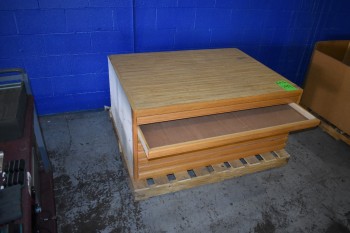 Wood, Blue Print Cabinet