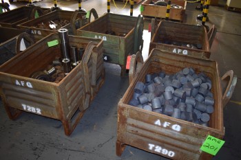 Lot of (7) Metal Totes w/ Scrap & contents