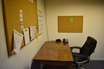 Office w/ Contents, Desk, (2)Chairs, Shelving unit, Cork Boards